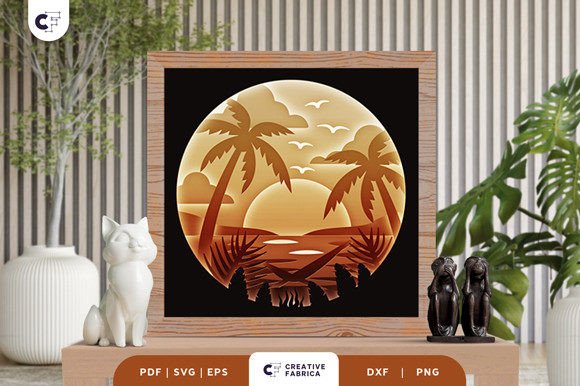 Tropical Seaside 3D Shadow Box Paper Art
