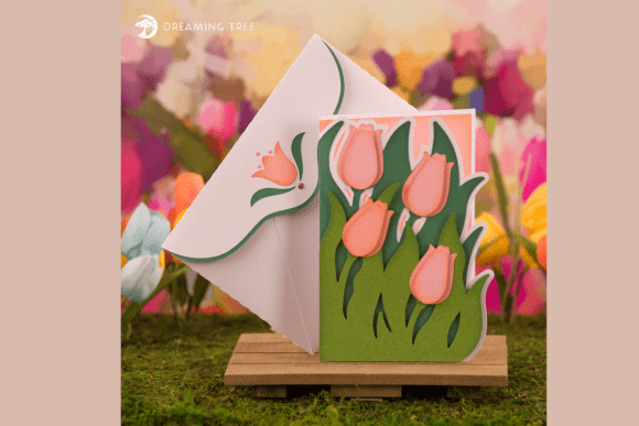 Tulip Bouquet Paper Greeting Card Svg With Layered Detail