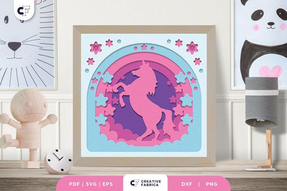 Unicorn Rainbow Shadow Box Paper Art Design