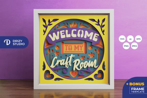 Welcome to My Craft Room 3D Paper Shadow Box Sign