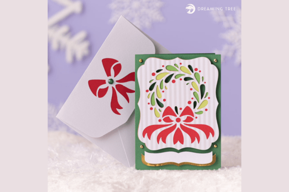 Festive Wreath paper greeting card svg Holiday Layered Layout