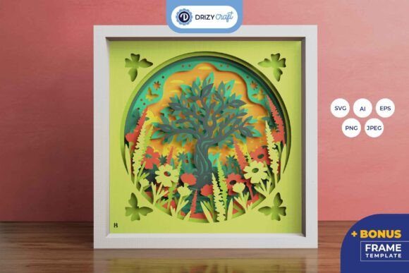 Spring Garden Tree Shadow Box Svg 3D