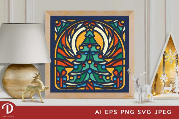 Stained Glass Christmas Tree Shadow Box Svg