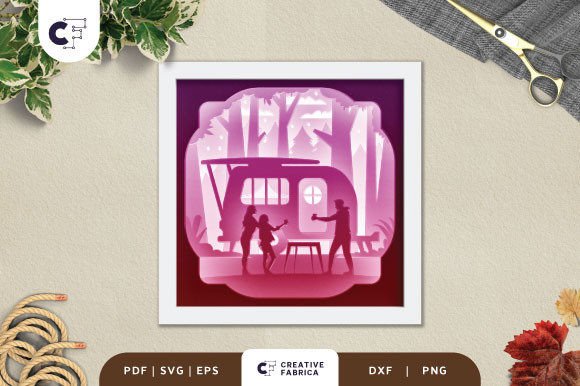 Camping Family Shadow Box SVG Design