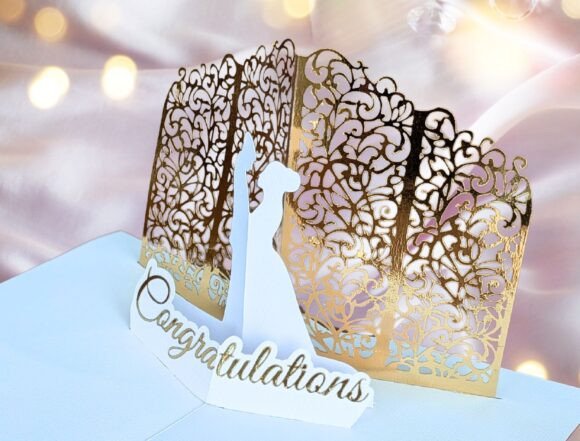 Elegant Pop-Up Wedding Greeting Card SVG Template