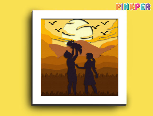 Sunset Pose Family Shadow Box Svg Art