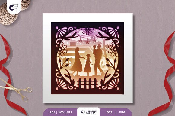 Christmas Night Family Shadow Box SVG Scene