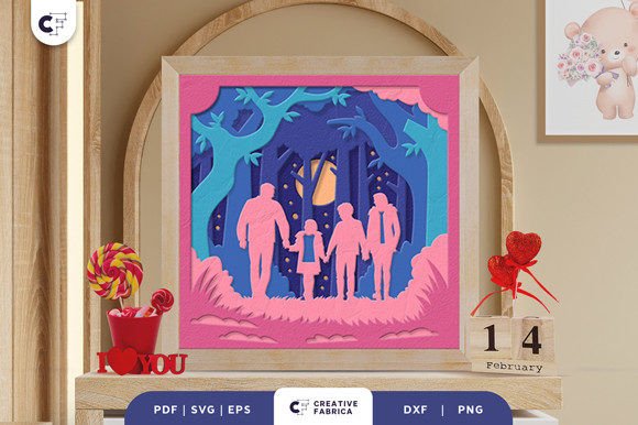 Lovely Family Shadow Box Svg Papercut