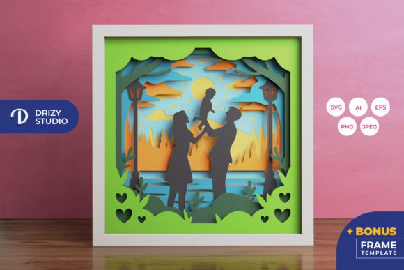 Parent Baby Family Shadow Box SVG Scene