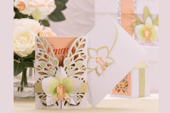 Orchid Wedding Greeting Card SVG Gatefold