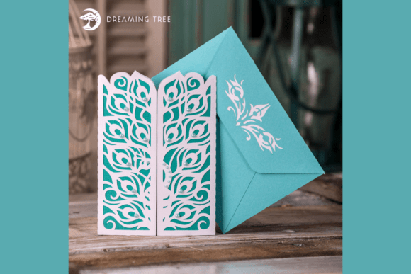 Peacock Gatefold Wedding Greeting Card Svg