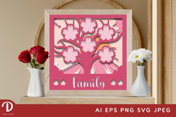 Sakura Tree Family Shadow Box SVG Art
