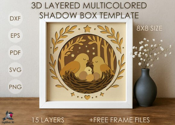 Family Nest Bird Shadow Box Svg Craft