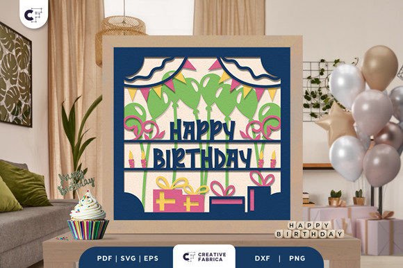 3D Paper Cut Birthday Shadow Box SVG Scene