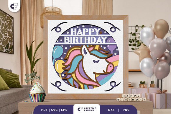 Unicorn Girl Birthday Shadow Box Svg Design