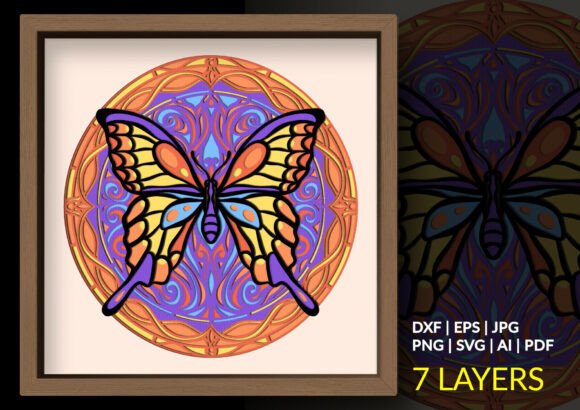 Art Nouveau Mandala Shadow Box Svg Butterfly
