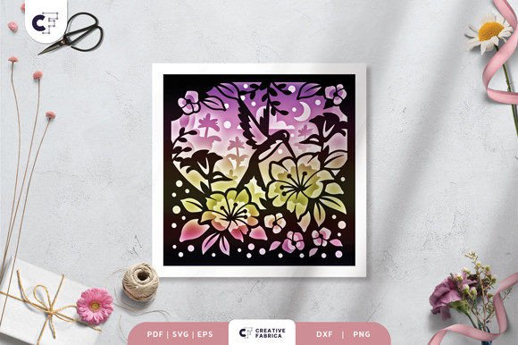 Spring Garden Bird Shadow Box Svg Art