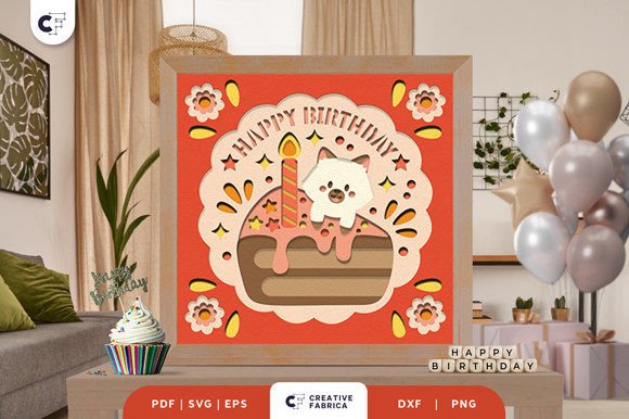 Cat Cake Birthday Shadow Box SVG Design