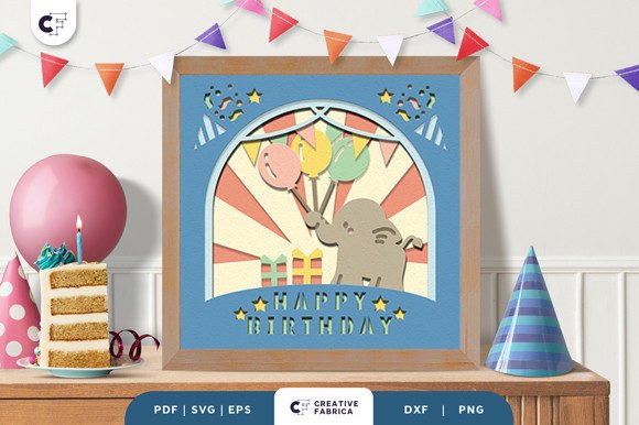 Elephant Birthday Shadow Box Svg Papercut