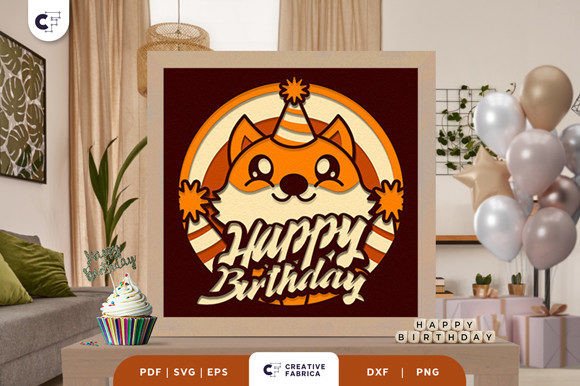Fox Party Birthday Shadow Box Svg