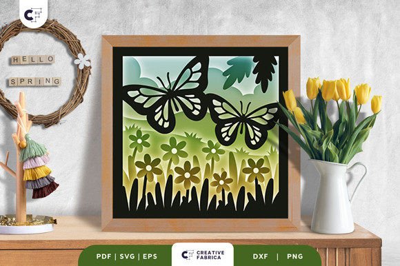 Floral Butterfly Shadow Box Svg Meadow Art