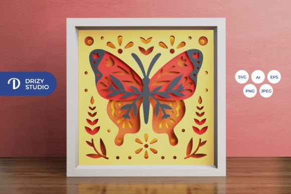 Folk Art Butterfly Shadow Box SVG Layers
