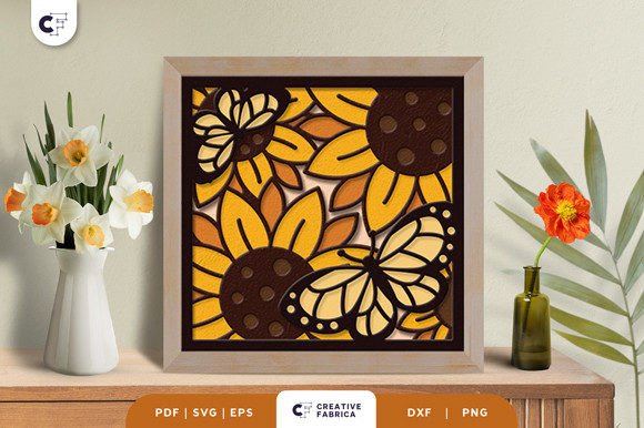 Sunflower Butterfly Shadow Box Svg Layers