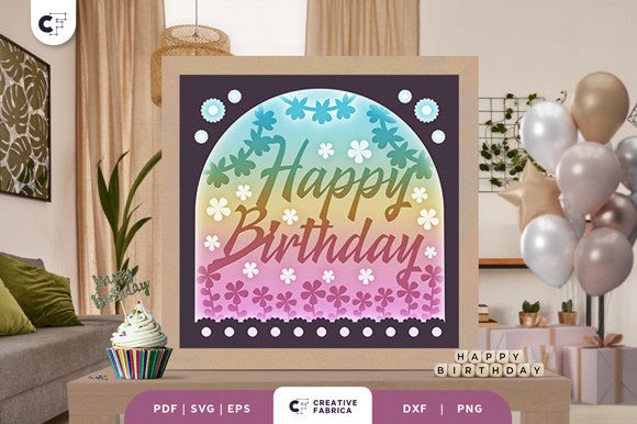 Decorative Floral Birthday Shadow Box SVG Arches