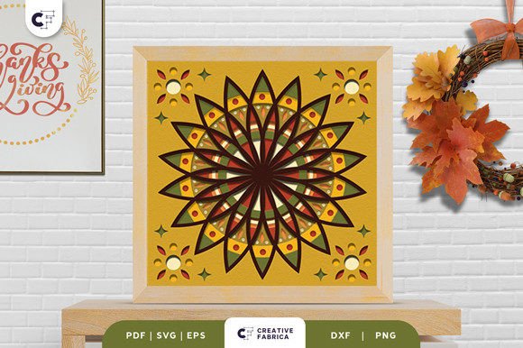 Fall Sunflower Mandala Shadow Box Svg Cut