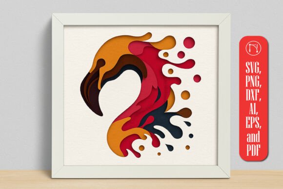 Abstract Flamingo Bird Shadow Box SVG Art