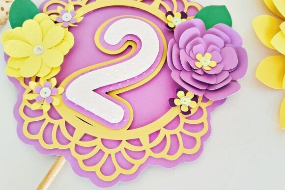 Layered Cake Topper Svg With Floral Numbers