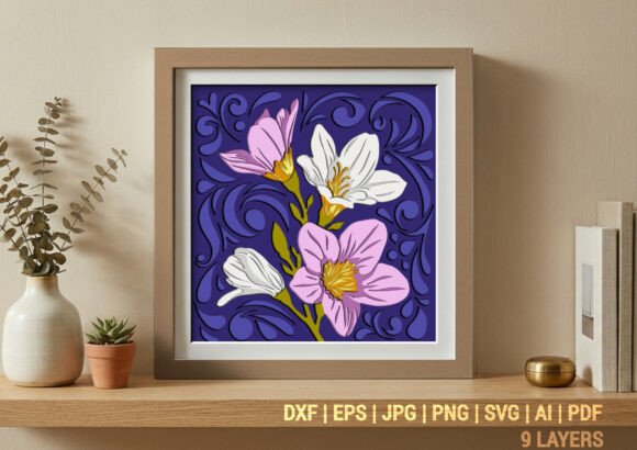 Freesia Floral Birthday Svg Shadowbox