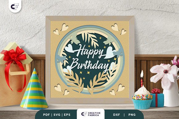 Floral Birthday Shadow Box SVG With Leaves