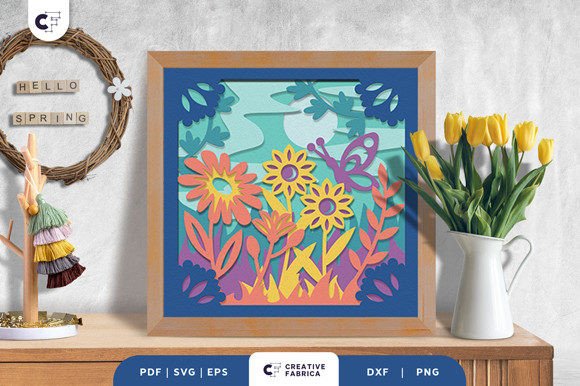 Floral Spring Butterfly Shadow Box Svg Papercut