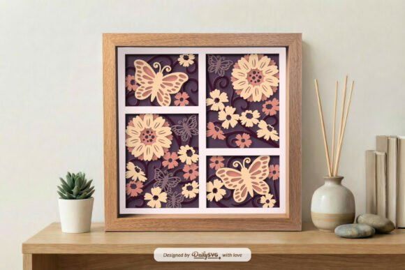 Floral Butterfly Shadow Box SVG Panels