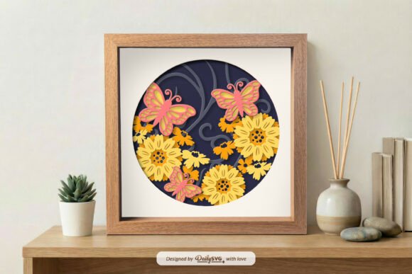 Floral Butterfly Shadow Box SVG Decor