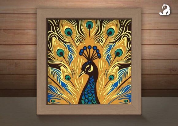 Golden Peacock Bird Shadow Box Svg Art