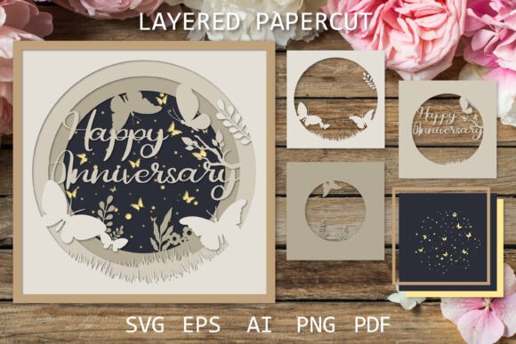 Layered Papercut Anniversary Shadow Box SVG Card