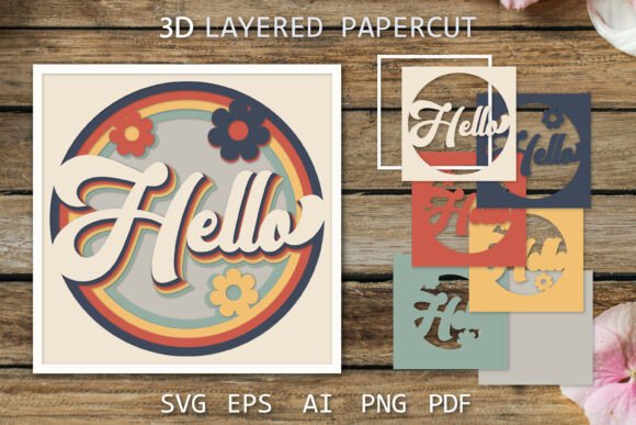 Retro Hello Layered Greeting Card SVG Cut