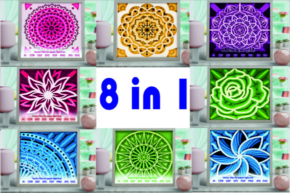 8-In-1 Mandala Shadow Box Svg Bundle