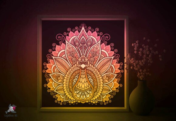 Peacock Glow Mandala Shadow Box Svg Art