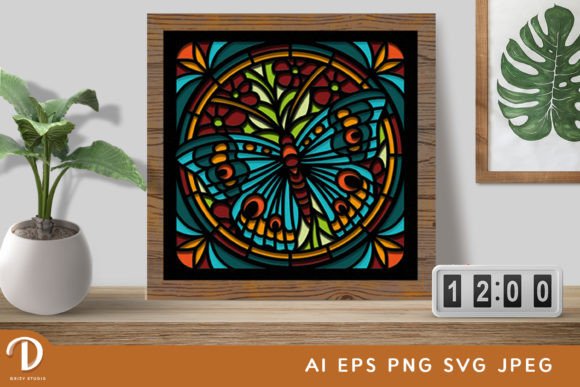 Stained Glass Butterfly Shadow Box Svg Art
