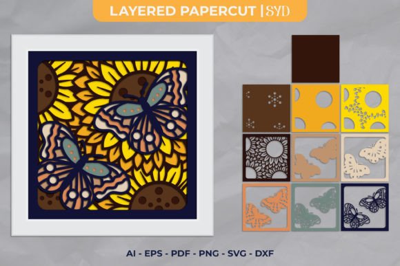 Sunflower Butterfly Shadow Box SVG Papercut