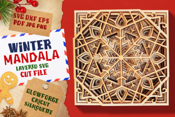 Winter Mandala Shadow Box Svg Layers