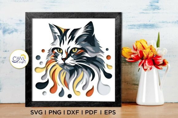 Painted Fur Cat Shadow Box Svg Portrait