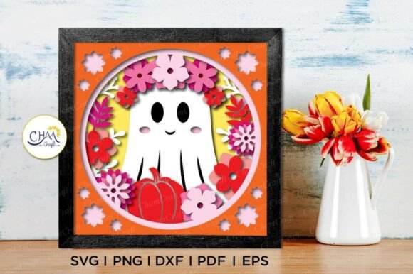 3D Floral Ghost Svg Shadow Box