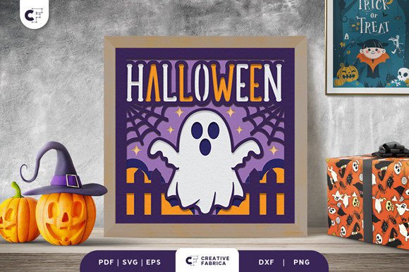 3D Halloween Ghost Svg Light Box Art