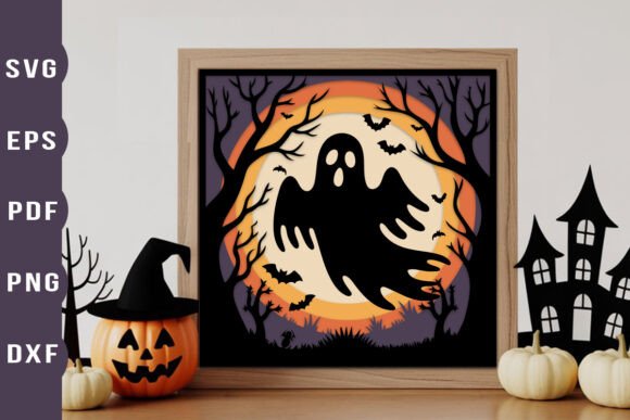 3D Halloween Ghost Svg Layered Shadow Box
