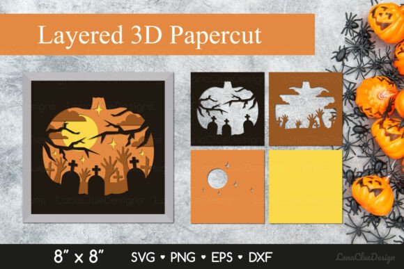 3D Scene Pumpkin Shadow Box Svg Card