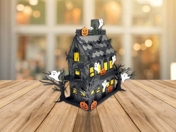 Ghost Pumpkin Haunted House SVG Craft